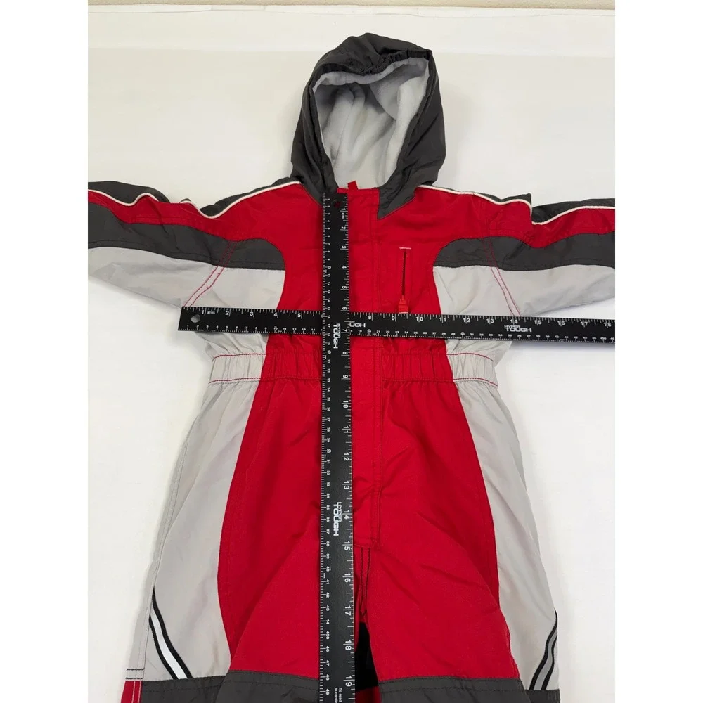 Old Navy Toddler Unisex Red‎ Grey Colorblock Fleece Lined Hooded Snowsuit 2T